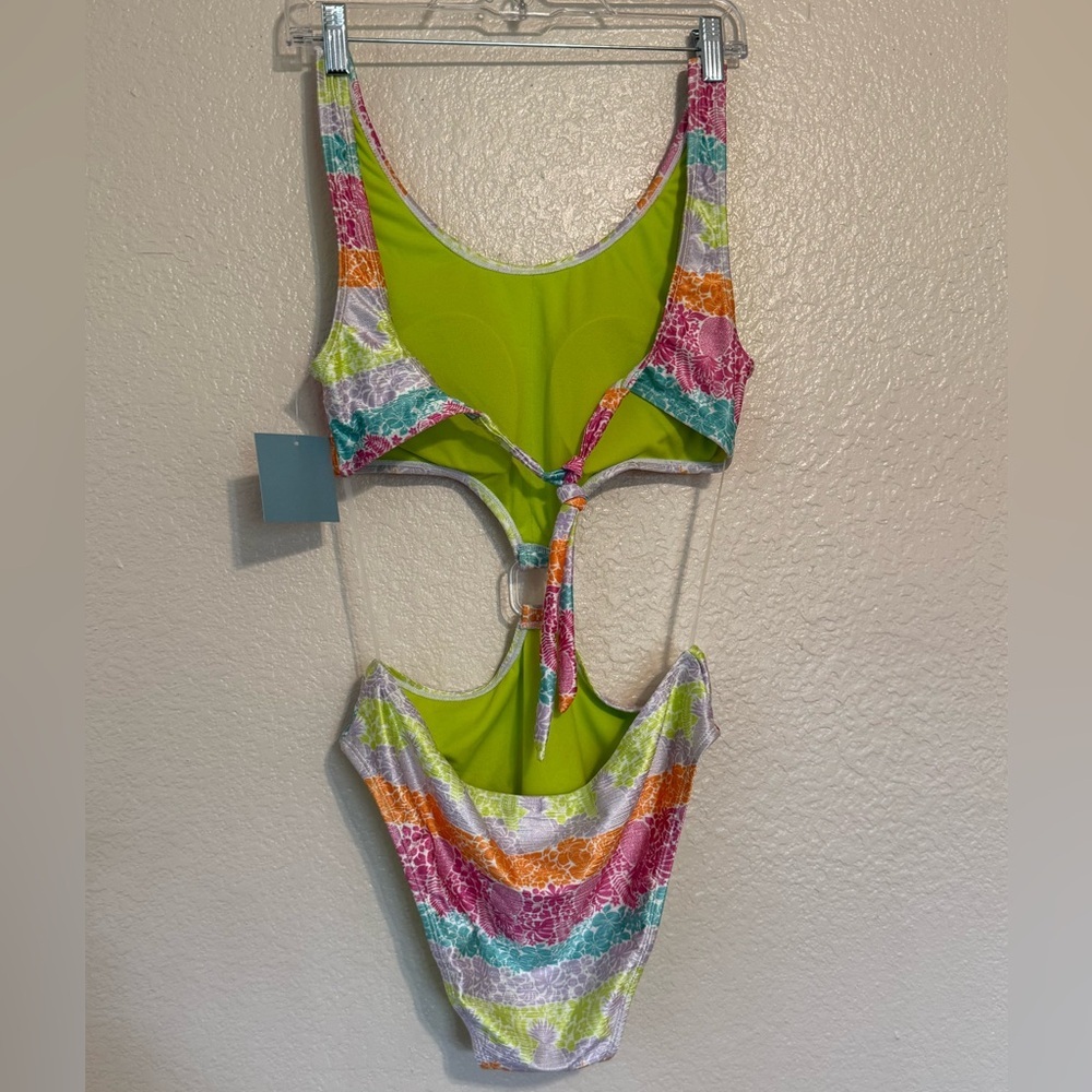 NWT BLU C Vibrant Multicolor Cutout One-Piece Swimsuit - Picture 8 of 10